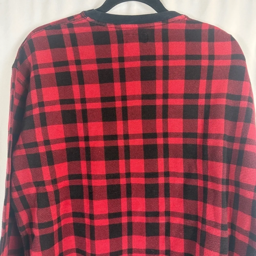 Polo Ralph Lauren Mens Red Buffalo Plaid Waffle Knit Thermal T Shirt Pullover